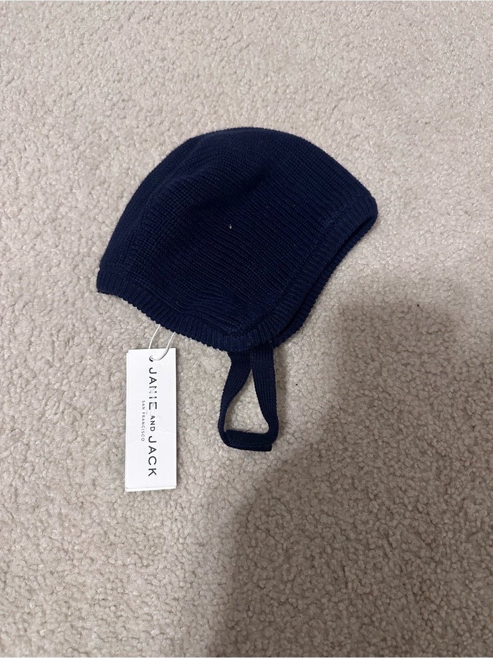 Janie and Jack Navy Knit Bonnet with Chin Strap